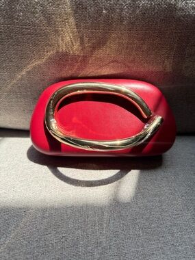 SHEIN Red Clutch with Gold Sculptural Handle